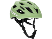 PUKY HELMET S från PUKY är en ljusgrön cykelhjälm med flera ventilationshål, svarta justerbara remmar och "PUKY" i vitt på sidan. Visas mot en vanlig ljus bakgrund.